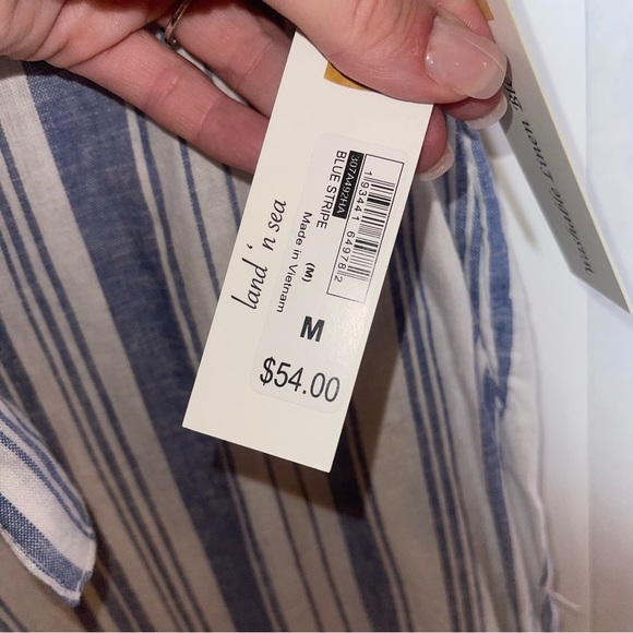 LAND ‘N SEA Blue and White Stripe Linen Blend Wide Leg Pants M NWT - Picture 7 of 8